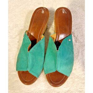Giannetti Italian Suede Leather Teal Heels Wedges Womens Size 8